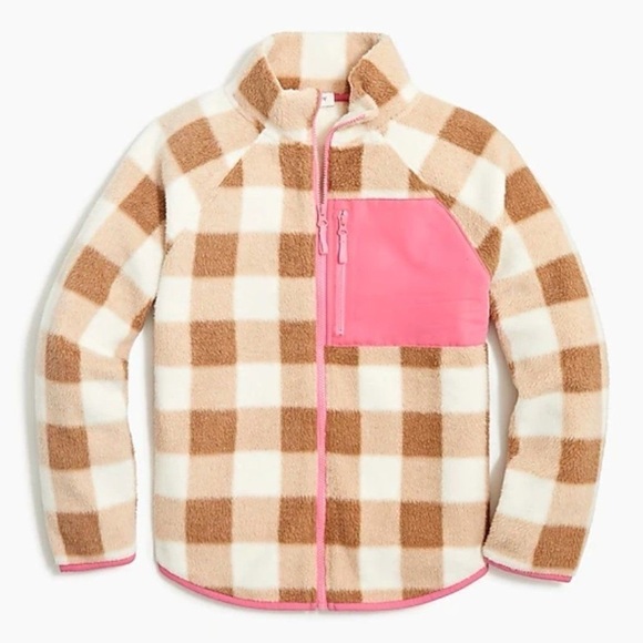 J.CREW Soft Sherpa Checkered Pink And Tan Zip Up Jacket - Picture 1 of 5